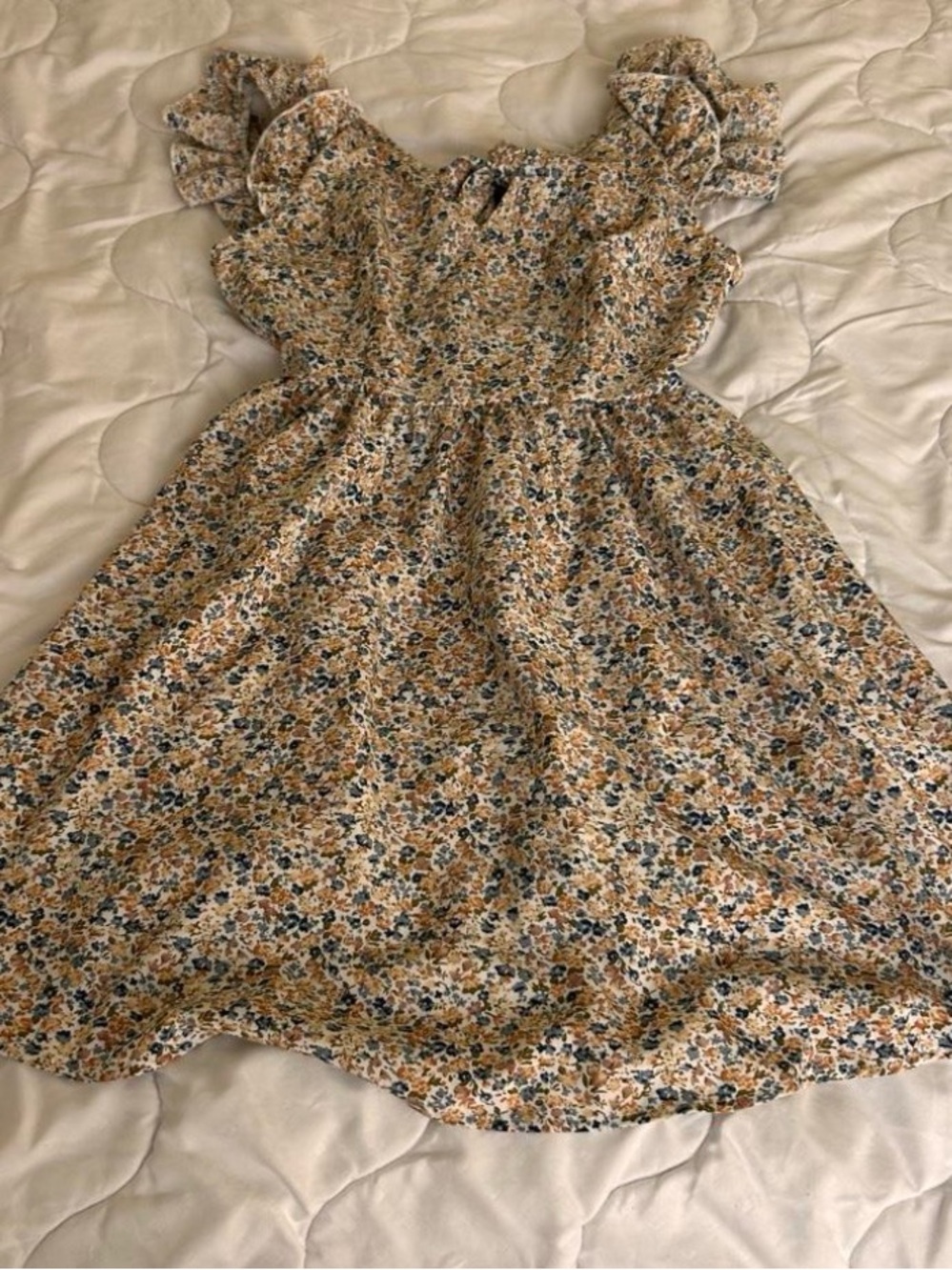 Floral Ruffle Sleeve Sundress - Yellow & Blue